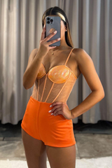 Orange A-Line Spaghetti Strap High-Slit Long Prom Dress