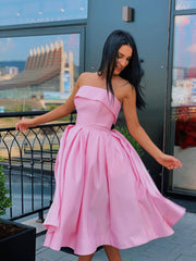 A-Line Strapless Short Pink Yellow Prom Dress: Strapless Formal Graduation Homecoming