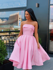 A-Line Strapless Short Pink Yellow Prom Dress: Strapless Formal Graduation Homecoming