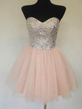 A-Line Sweetheart Neck Sequin Pink Short Prom Homecoming Graduation Evening Dress