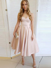 Elegant Sweetheart Neck Strapless Tea-Length Champagne Prom Dress for Homecoming Events