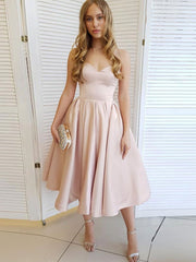 Elegant Sweetheart Neck Strapless Tea-Length Champagne Prom Dress for Homecoming Events
