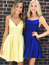 A-Line V-Neck Backless Yellow and Royal Blue Short Prom Dress Homecoming