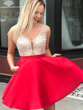 Stunning A-Line V-Neck Beaded Red Short Prom Dress with Homecoming Chic
