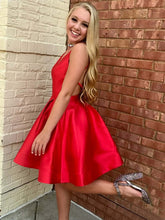 Elegant A-Line V-Neck Open Back Short Red Prom Homecoming Dress for Women