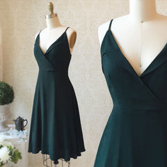 A-Line V-Neck Short Dark Green Prom Dress, Homecoming Formal Gown
