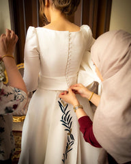 Elegant Long Sleeve A-Line Bateau Satin Wedding Dress Bridal Gown