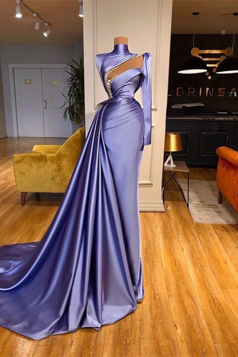 Elegant High Neck Long Sleeve Mermaid Prom Dress with Beaded Ruffles