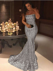 Elegant Strapless Sequin Mermaid Evening Gown: Dazzling Prom Party Dress for Women
