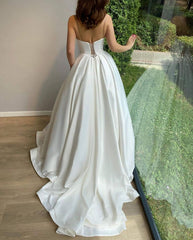 Elegant Satin Ball Gown Sweetheart Spaghetti Straps Long Wedding Dress