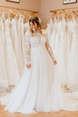 Elegant Off-the-Shoulder A-Line Wedding Dress with Long Sleeves and Lace