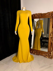 Elegant Red Long Sleeve Open Back Mermaid Prom Dress Gown