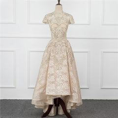 A-Line Sequin Appliques Prom Dress Long Pleated with Short Sleeves Gown