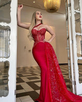 Luminous Red Strapless Mermaid Prom Dress for Women and Girls