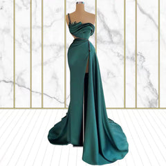 Emerald One Shoulder Mermaid Prom Gown with Rhinestone and High Split