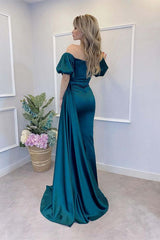 Peacock Off-Shoulder Mermaid Prom Dress with Split, Elegant Form Fitting Gown