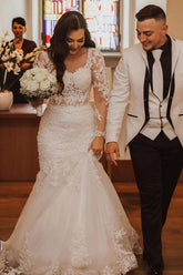 Elegant A-Line Bateau Wedding Dress Floor-Length Tulle with Appliques Lace