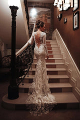 Elegant Long Sleeve High Neck Mermaid Wedding Dress with Lace Appliques