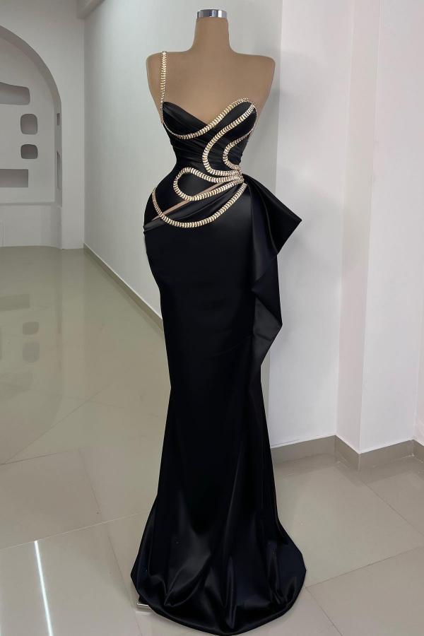 Chic Sweetheart Black Mermaid Prom Dress with Crystal Straps and Bodycon Fit