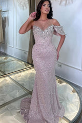 Sparkling Asymmetric Glitter Sequin Mermaid Prom Dress Long with Elegant Slit