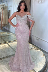 Sparkling Asymmetric Glitter Sequin Mermaid Prom Dress Long with Elegant Slit