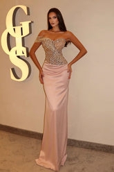 Elegant Asymmetric Sweetheart Sequins Satin Mermaid Prom Dress Long Gown