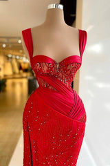 Charming Red Sweetheart Mermaid Prom Dress with Beaded Straps for Party