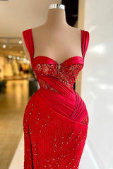 Charming Red Sweetheart Mermaid Prom Dress with Beaded Straps for Party