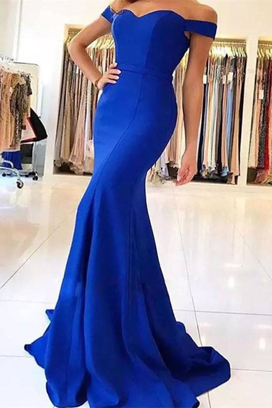Elegant Off-Shoulder Royal Blue Mermaid Evening Gown for Special Occasions