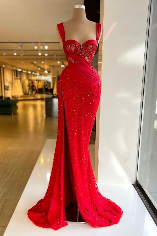 Charming Red Sweetheart Mermaid Prom Dress with Beaded Straps for Party