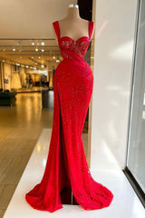 Charming Red Sweetheart Mermaid Prom Dress with Beaded Straps for Party