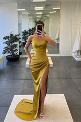 Elegant Strapless Mermaid Slit Evening Gown for Women's Formal Prom Party