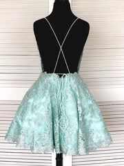 Elegant Mint Green Lace Prom Dress with Straps, Backless Design for Homecoming