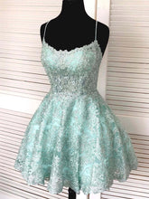 Elegant Mint Green Lace Prom Dress with Straps, Backless Design for Homecoming