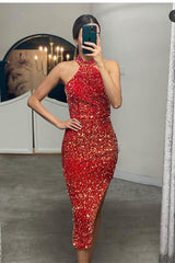 Elegant Halter Neck Sequin Mermaid Prom Dress Formal Evening Gown
