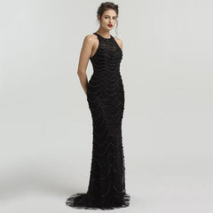Sparkling Black Sequin Tulle Mermaid Prom Dress: Elegant Sleeveless Design for Special Occasions