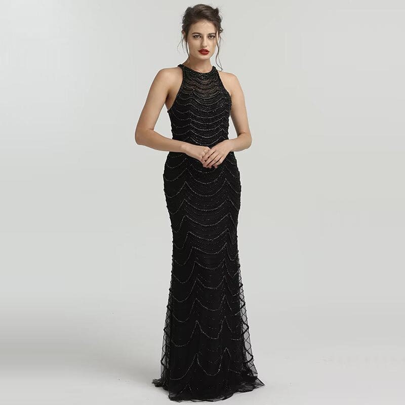 Sparkling Black Sequin Tulle Mermaid Prom Dress: Elegant Sleeveless Design for Special Occasions