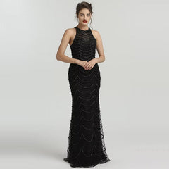 Sparkling Black Sequin Tulle Mermaid Prom Dress: Elegant Sleeveless Design for Special Occasions