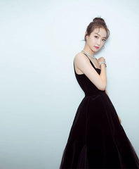 Black Velvet Tea Length Prom Dress Evening Gown For Women
