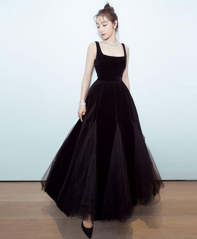Black Velvet Tea Length Prom Dress Evening Gown For Women