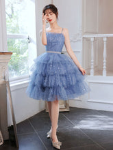 Elegant Blue Tulle Short Prom Dress with Sweetheart Neckline A-Line Silhouette