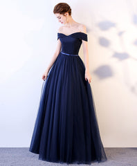 Dark Blue Tulle Long Evening Prom Dress for Women Beautifully Designed