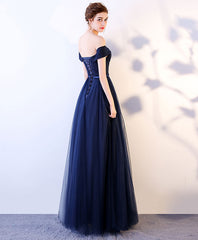 Dark Blue Tulle Long Evening Prom Dress for Women Beautifully Designed