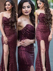 Sparkling Mermaid Sweetheart Gown: Sleeveless, Ruffled Sequin Prom Dress with Elegant Sweep Train