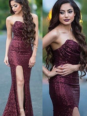 Sparkling Mermaid Sweetheart Gown: Sleeveless, Ruffled Sequin Prom Dress with Elegant Sweep Train
