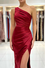 Elegant Burgundy One-Shoulder Mermaid Prom Dress: Long, Sleek, and Stunning