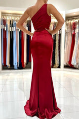 Elegant Burgundy One-Shoulder Mermaid Prom Dress: Long, Sleek, and Stunning