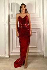 Elegant Burgundy V-Neck Sequin Mermaid Prom Dress with Flattering Silhouette