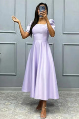Elegant A-Line Prom Dress with Short Sleeves, Square Neckline Ball Gown