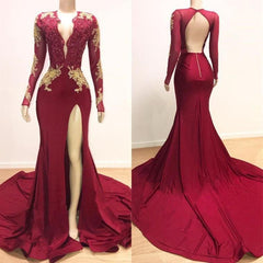Elegant Long Sleeves Mermaid Evening Dress with Lace Appliques for Women